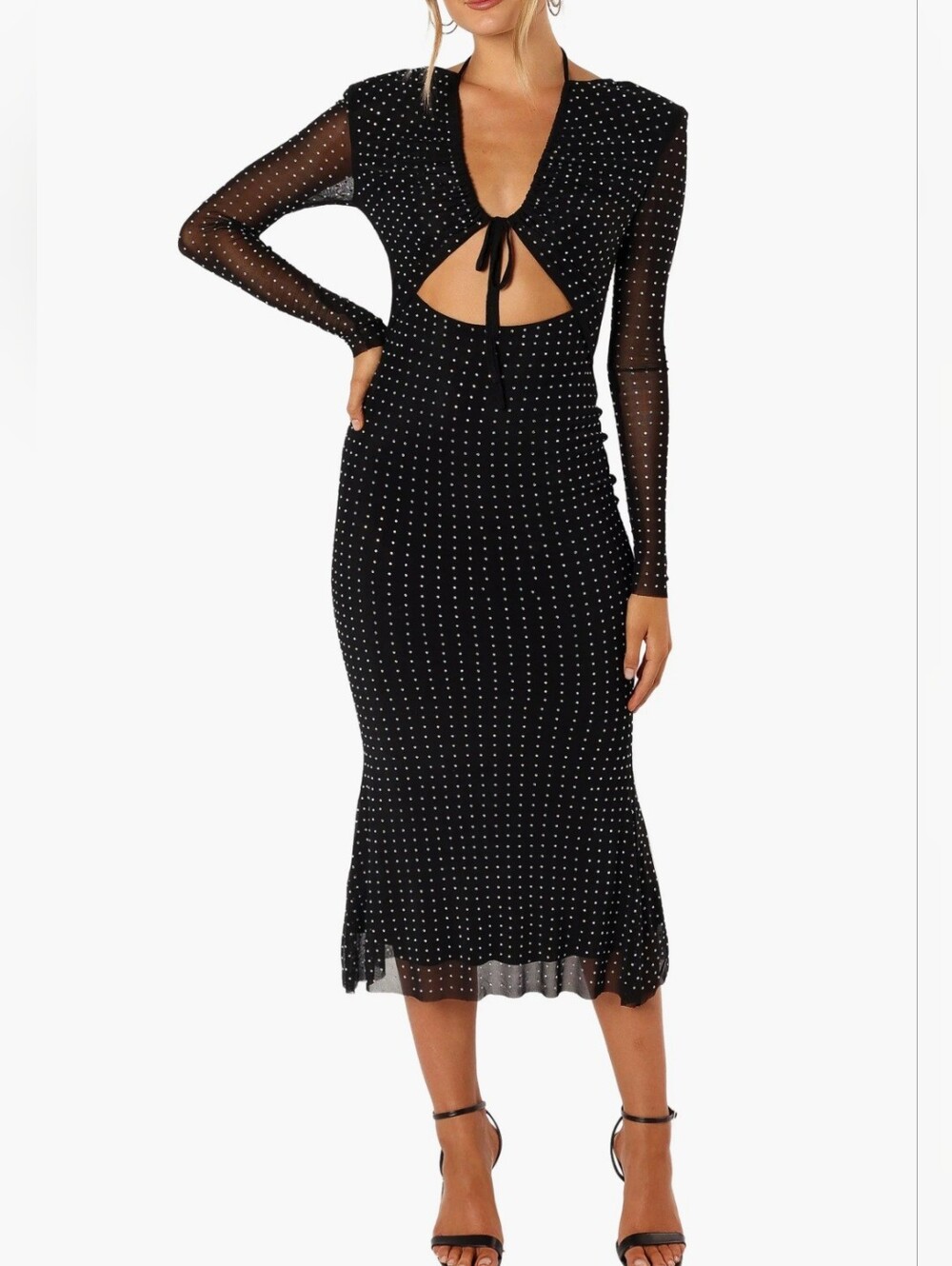 Petal & Pup Salvatore Long Sleeve Midi Dress Large Rhinestone Bling